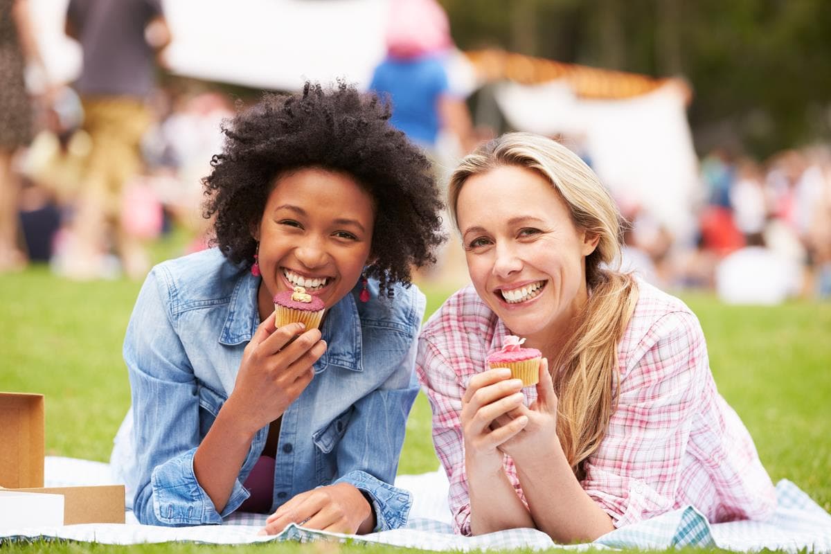 Two patients enjoying an outdoor picnic